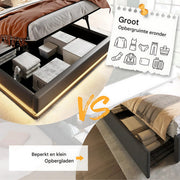 Bed - Tweepersoonsbedden - Tweepersoonsbed - Voor Slaapkamer - Tweepersoonsbed met USB-C, 3-zijdig Hoofdeinde & LED-verlichting - Hydraulisch met Opbergruimte - Zwart PU Leer - 160x200
