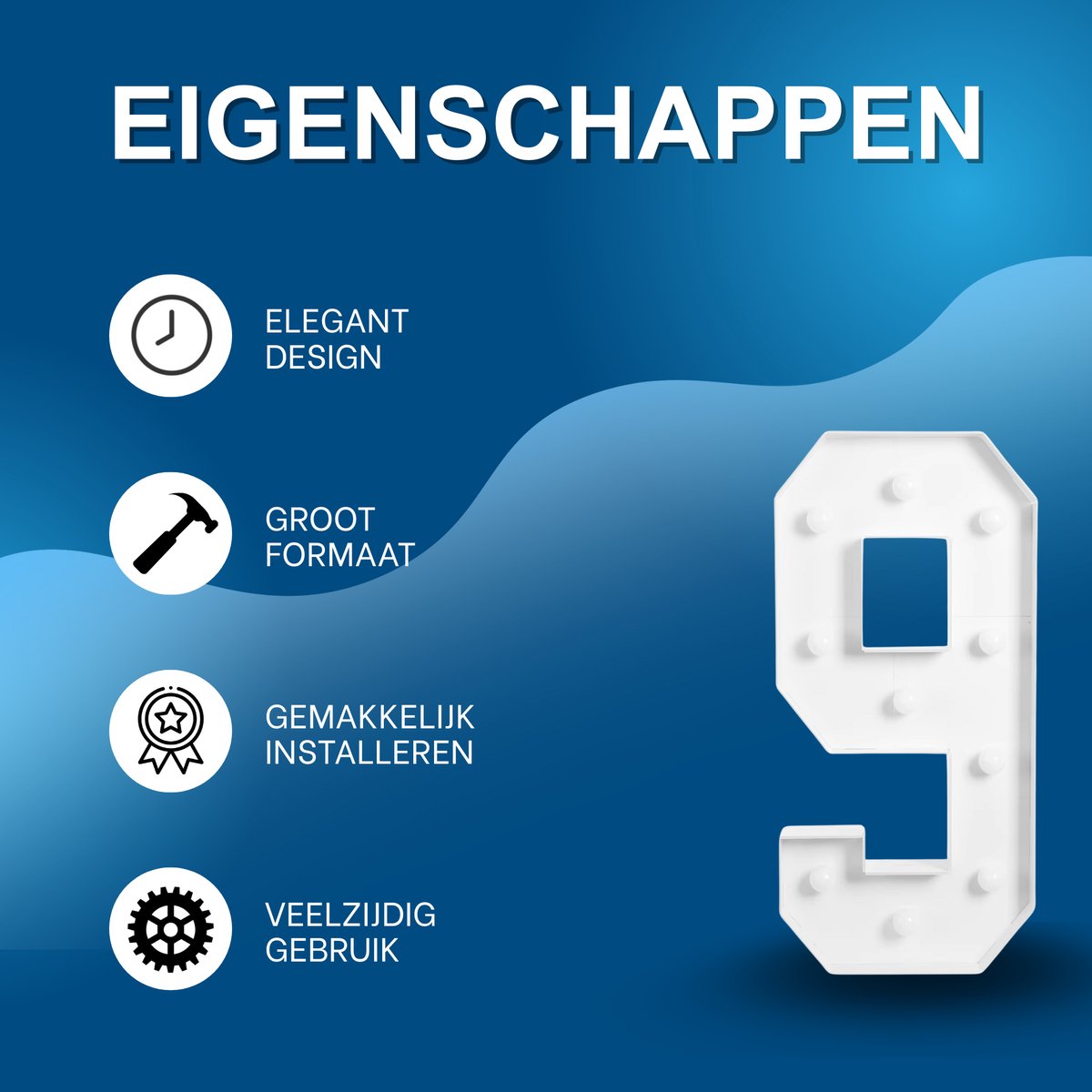 Lichtgevende cijfers - Cijferlamp – Voor Verjaardag, Jubileum & Bruiloft – 100x48 cm – Cijfer 9