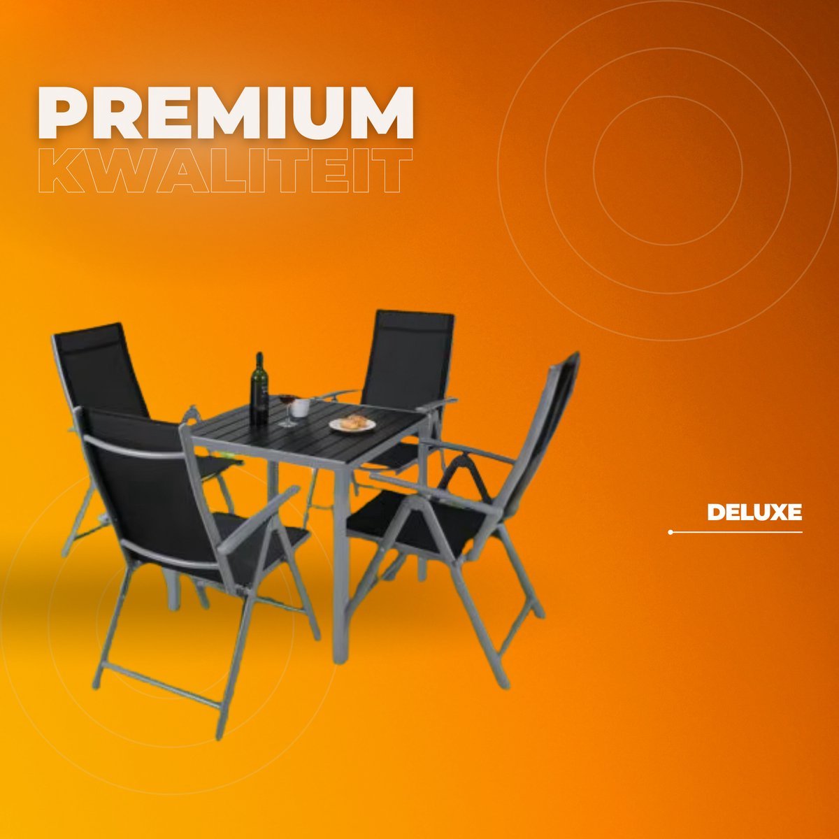 Tuinset met tuinstoelen Tavien - Tuintafel - 4 personen - Balkonset - 5-delige tuinmeubels - Aluminium - Klapstoelen - Zwart/zilver