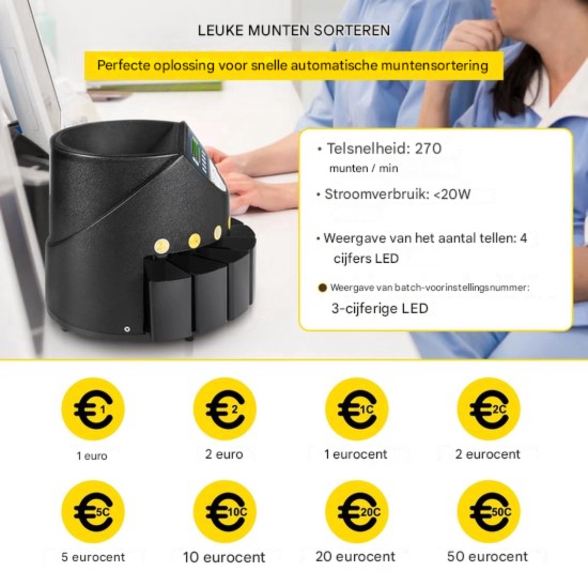 Geldtelmachines PRO - Muntsorteerder - Muntsorteermachine - Zwart - Munttelmachine - 300 Munten Per Minuut