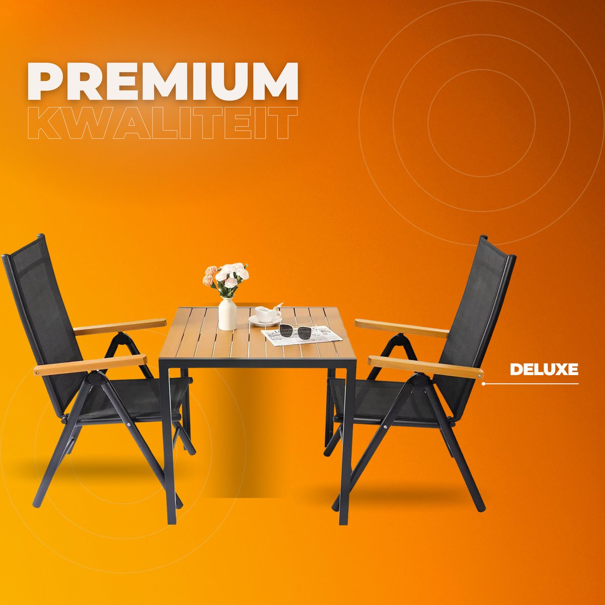 Balkonset Tuinmeubelen - Tuinset - Bistroset - Balkonmeubels - Loungeset - 3-delige set - Aluminium Zitgroep met Tuintafel en 2 Klapstoelen - 7-voudig Verstelbare Hoge Rugleuning