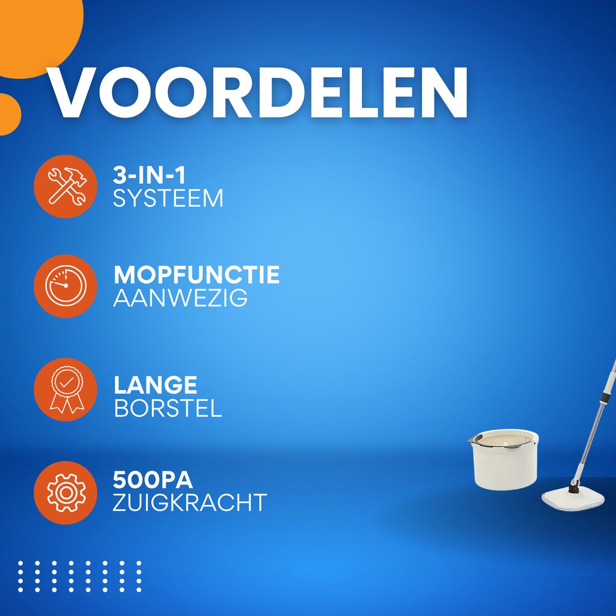 3-in-1 Dweil - Voor Tapijt & Vloerreiniging Thuis - Lang Borstelontwerp - voor Grondige Schoonmaak