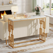 Consoletafel modern - Wandtafel - Sidetafel - Marmerlook - Haltafel - Woonkamer - Wit/goud