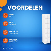 6-laags Hoge smalle Hoek Boekenkast - Boekenplank - Wandplank - Boekenrek - Voor Thuiskantoor en Kleine Ruimtes - Wit