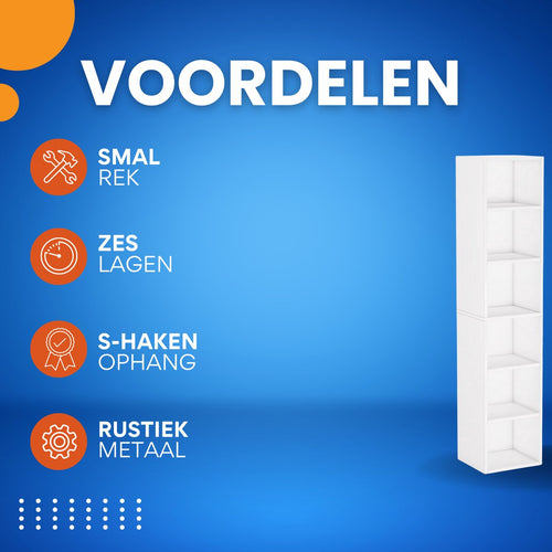 6-laags Hoge smalle Hoek Boekenkast - Boekenplank - Wandplank - Boekenrek - Voor Thuiskantoor en Kleine Ruimtes - Wit
