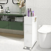 Badkamerkast - Opbergkast - Badkamermeubel - Voor smalle badkamers - Op wieltjes - Wit - 44*19,5*74 cm