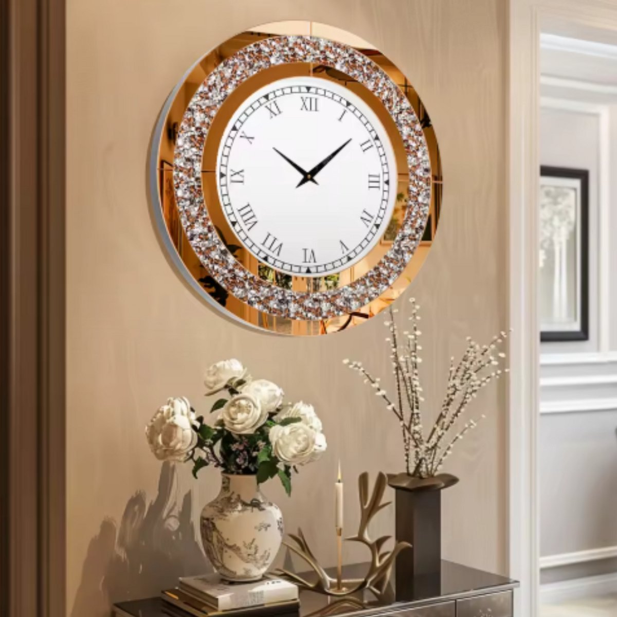 Elegante Spiegel klok - Goud - Ronde wandspiegel - 80cm - Zonder verlichting - Woonkamer