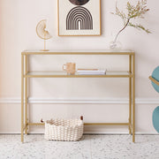 Happyment Console tafel Deluxe - Transparant - Wandtafel - Bijzettafel - Haltafel - Sidetable - Goud - 2 lagen - 100cm