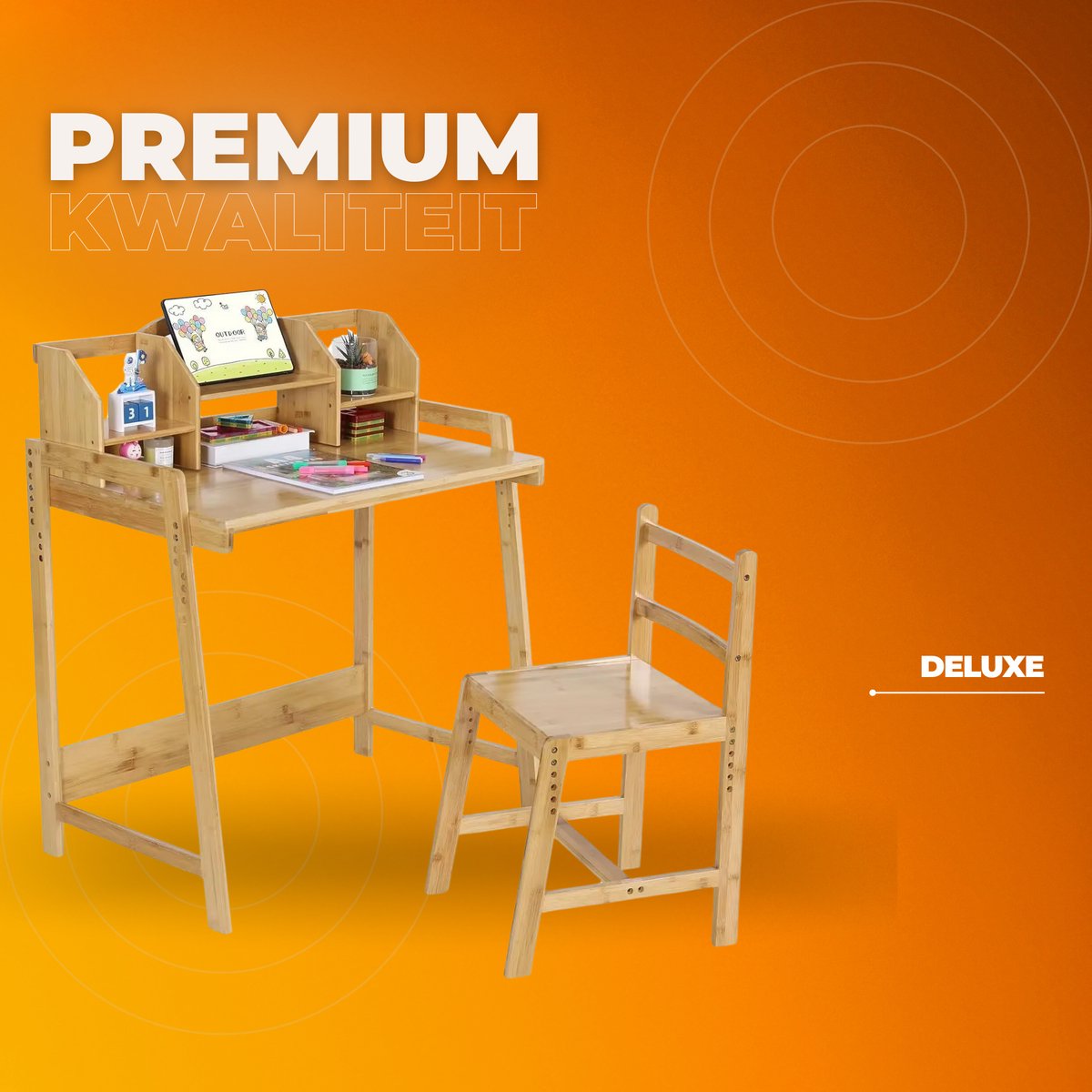 Kinderbureau met stoeltje - Kindertafel - Activiteiten tafel - Speeltafel Kinderbureau - In Hoogte Verstelbaar - Studeertafel voor Kinderen - Bamboe
