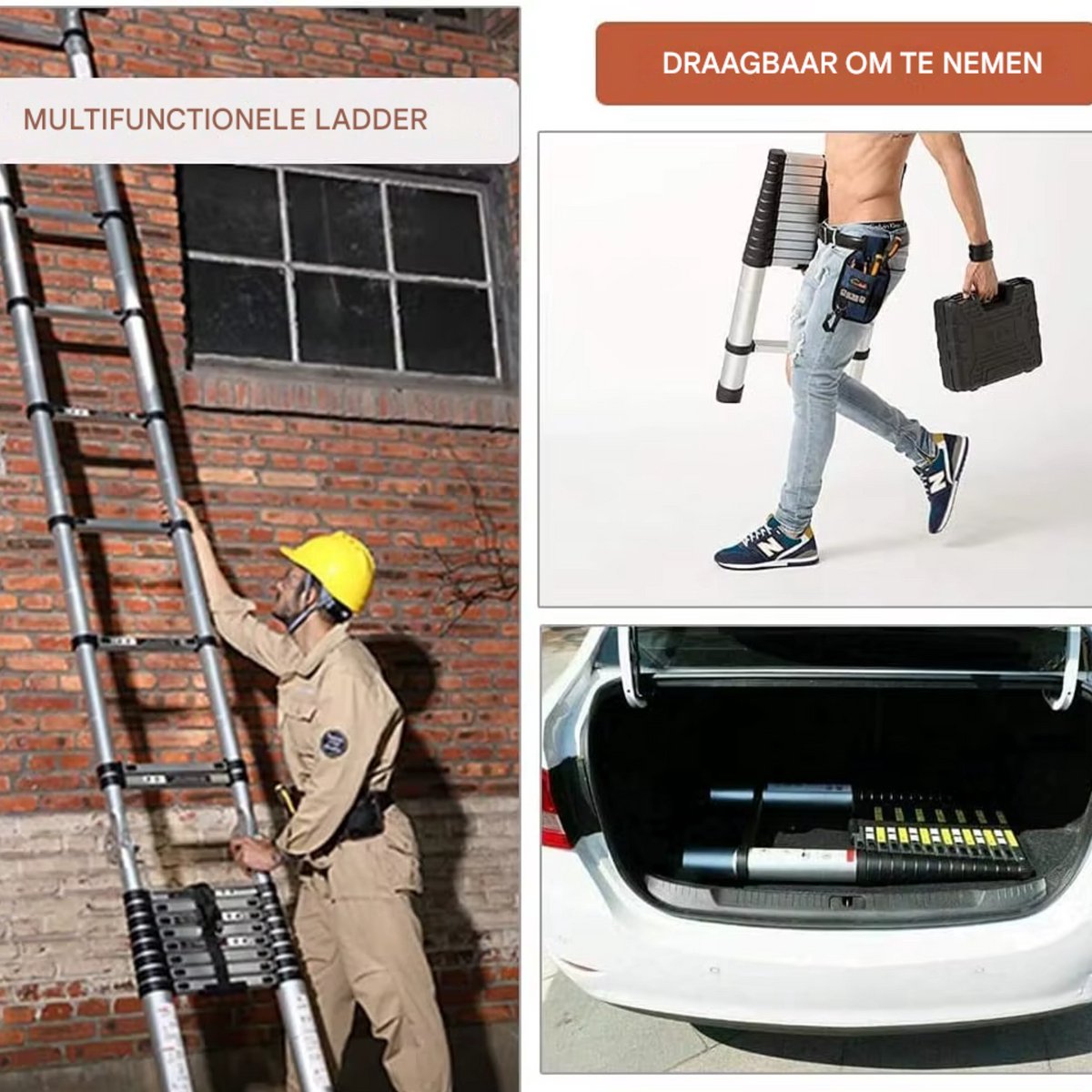 Telescopische Ladder Lyra - 440CM - Roestvrijstalen Vouwladder - Draagbare Uitschuifbare Loft Ladder - Max. Belasting 150kg/330lb - EN131