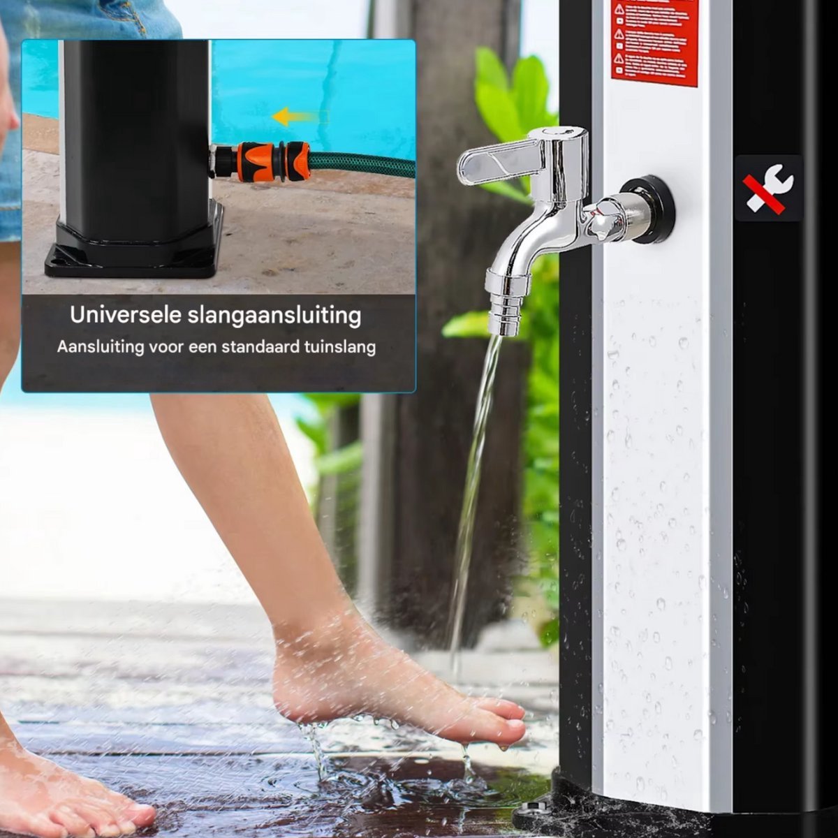 Zonneverwarmde Douche Tavien - Tuindouche - Kampeerdouche - Voor Tuin, Camping, Zwembad & Strand - Met Douchekop en Mengkraan - 35L - Zwart