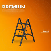 Huishoudtrap - Keukentrap - 3 treden - Ladder Aluminium - Opstapkruk met anitslip - Lichtgewicht - 150KG Belastbaar - Zwart