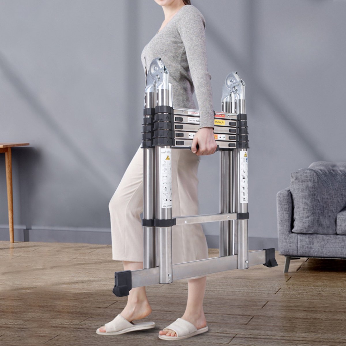Telescopische Ladder Zyren - 4,4m - Uitschuifbare Multifunctionele Roestvrijstalen Ladder - Draagbare Stevige Zolderladder met EN131-standaard