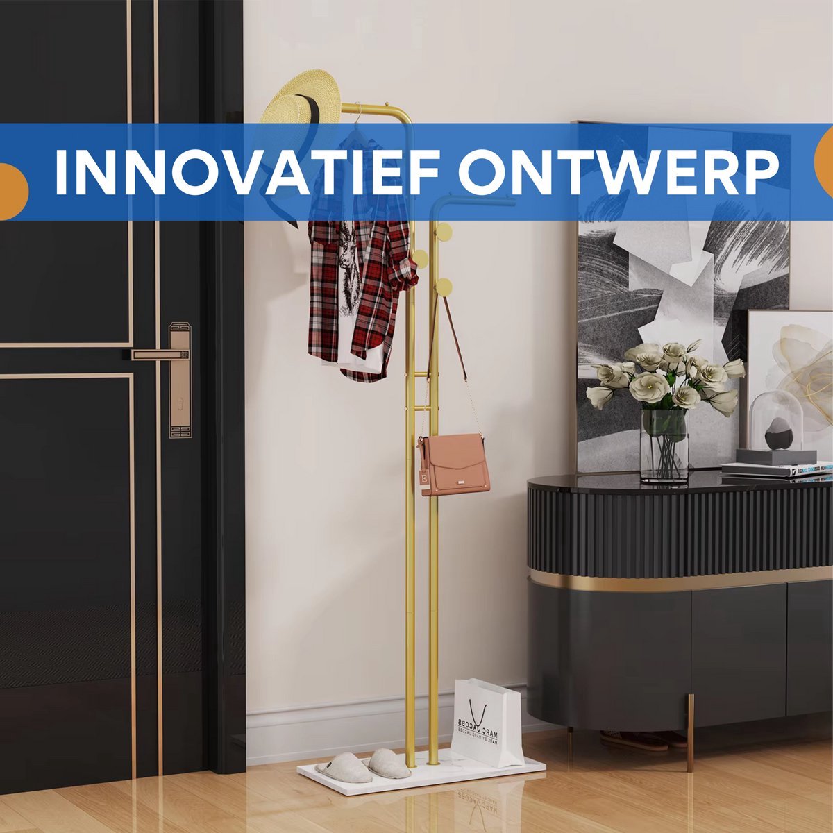 Opulence Elegante kledingrek - Goud - Met kledingroede voor hal, slaapkamer of woonkamer - 2 Kledingstangen
