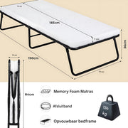 Opklapbed voor Volwassenen - Met matras - 80x190cm - Logeerbed - Vouwbed 1 persoons - Inklarbaar
