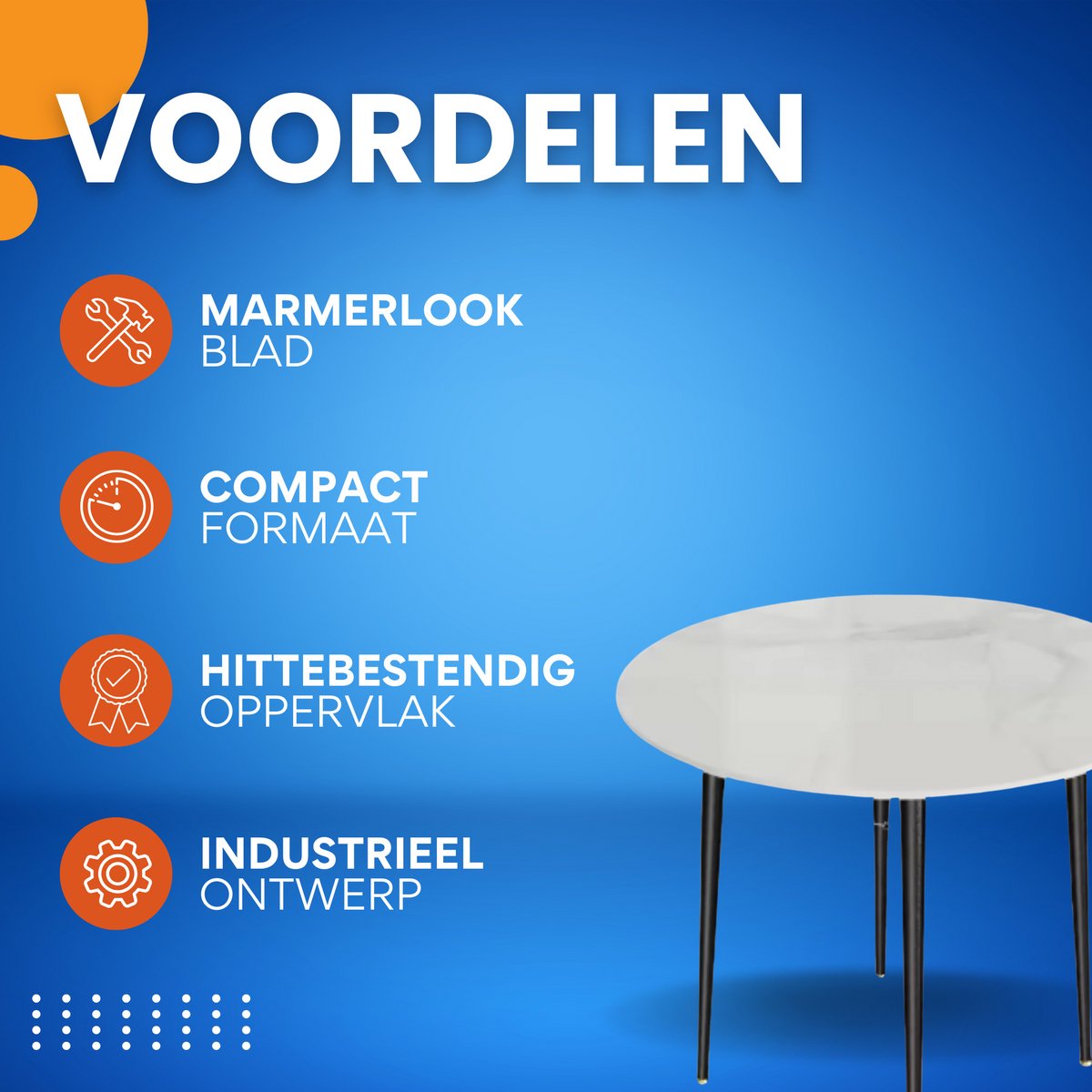 Ronde Eettafel Marmer - Eetkamertafel - Voor Eetkamer of restaurant - 80 cm - 4 personen - Grijs