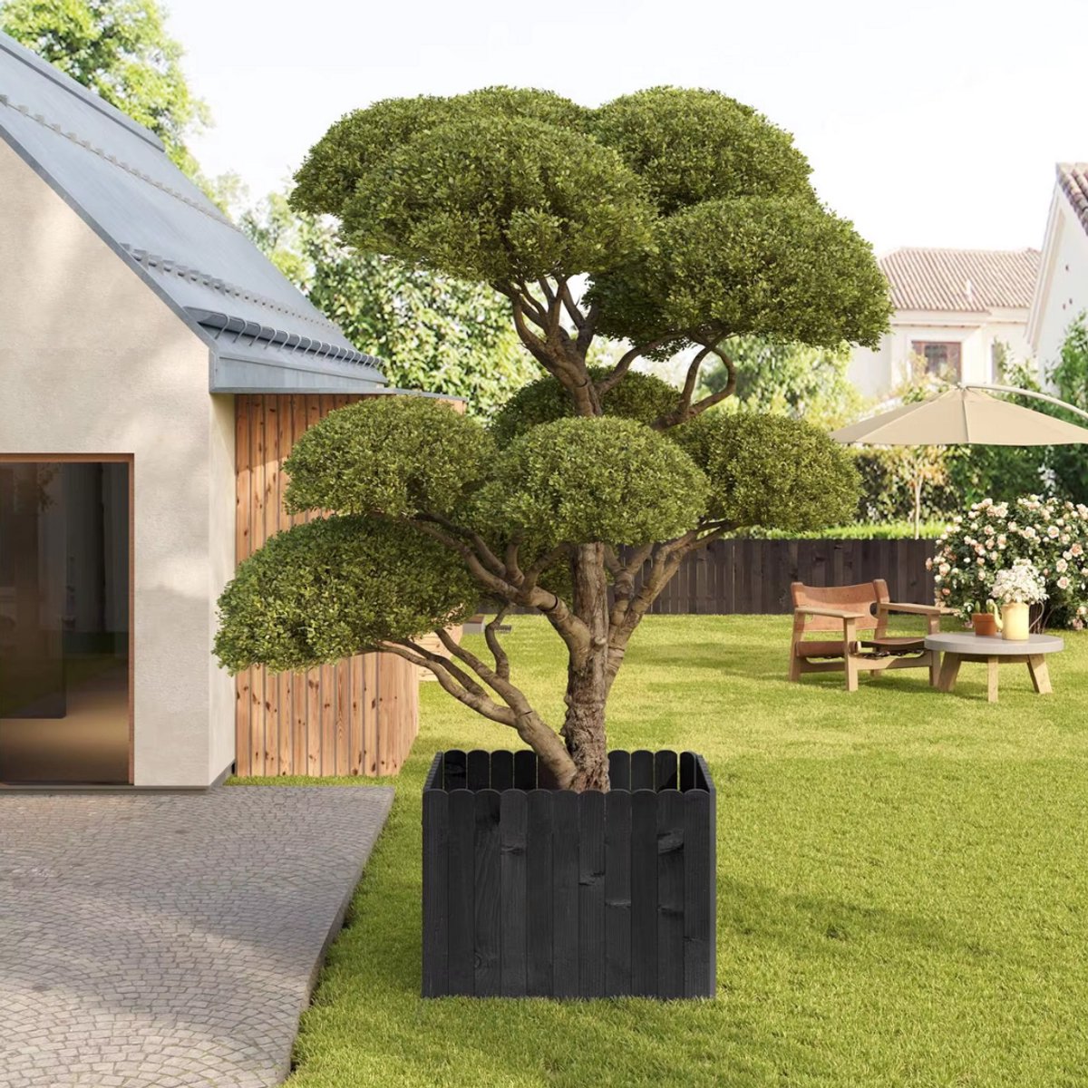Tuin Gras Gazon Rand - Flexibele Houten Border voor Tuinhek - Tuinafboording voor Outdoor Landschap & Tuindecoratie - 203x35x1.4 Zwart