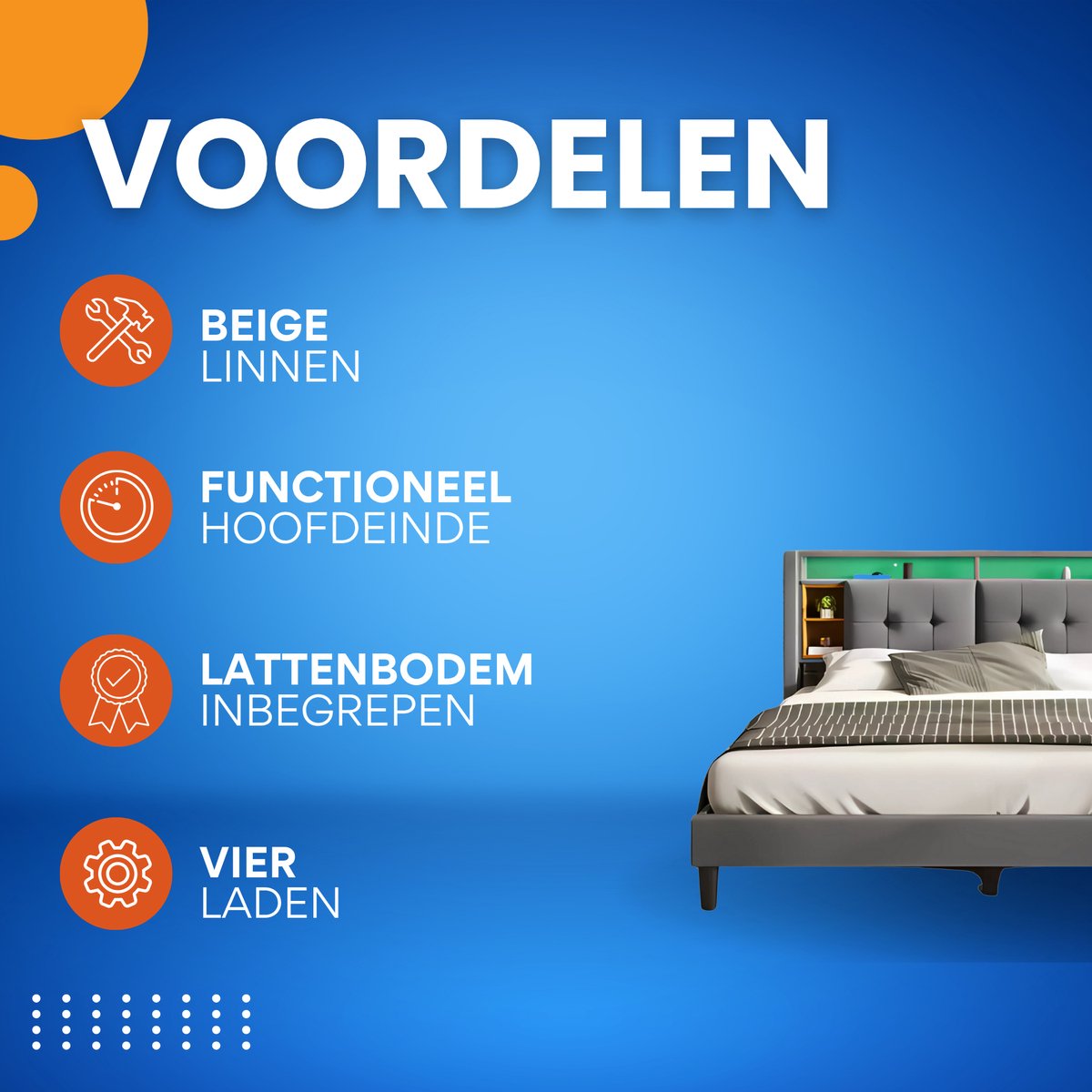 Bed - Tweepersoonsbedden - Tweepersoonsbed - Voor Slaapkamer - Met Opbergruimte, Hoofdeinde met USB-oplaadpunt & LED-verlichting - Bedrek & Houten Lattenbodem - Donkergrijs - 160x200 cm