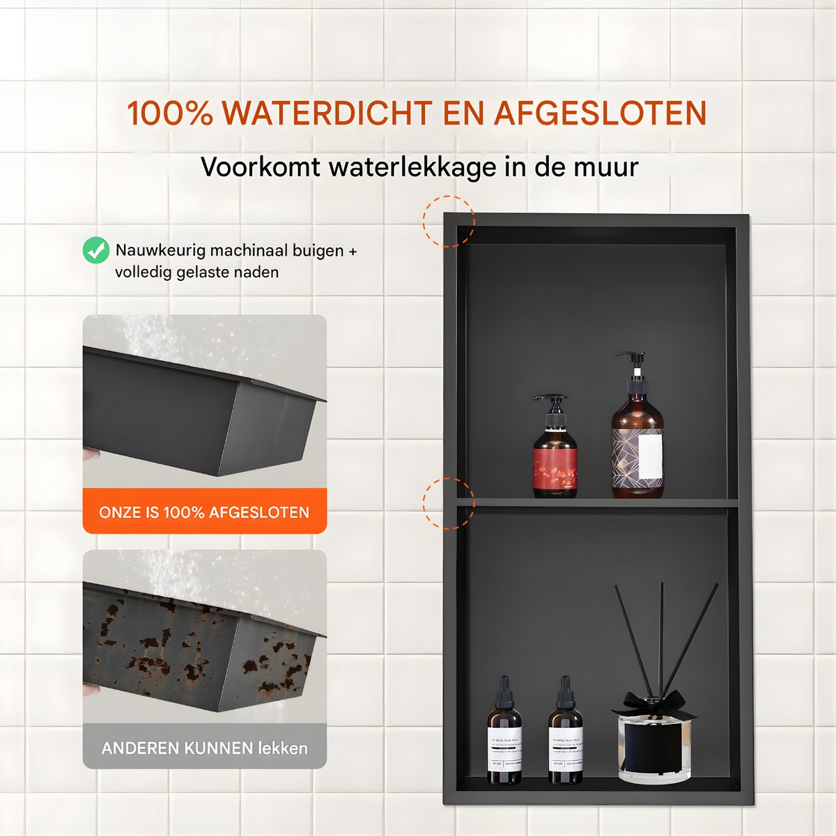Douchenis - Wandnis - Inbouwnissen - Voor Badkamer & Douche - RVS - 31x31cm