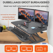 Luxe Bureau - Zwart Hout - Staande Bureauconverter - Dubbellaags Design