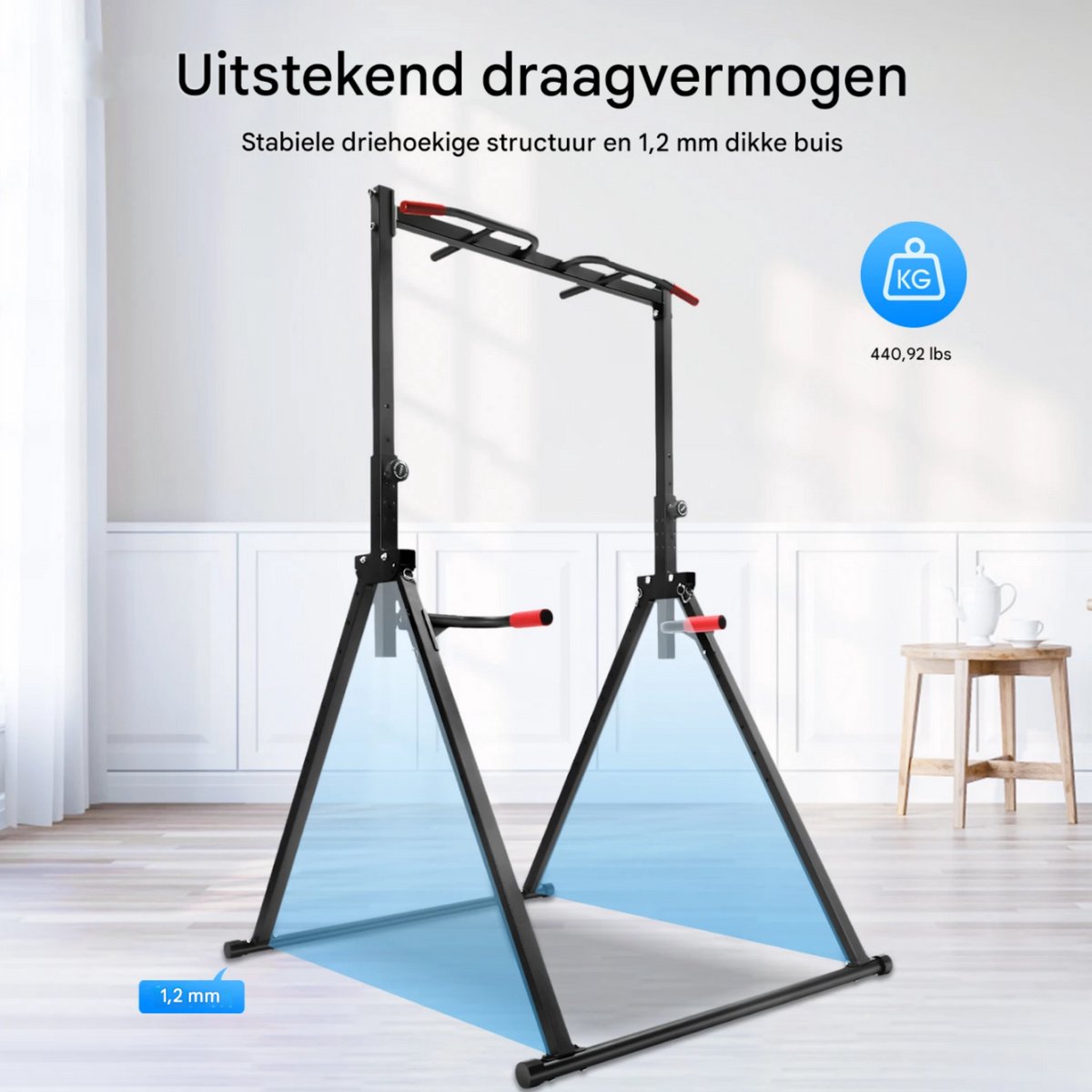 Pull up bar en dip statief - Homegym - Verstelbaar in hoogte - Voor thuis sporten - 200KG