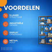 Boekenkast Dulvia - Bruin - Boekenrek - 5 lagen - Woonkamer, slaapkamer en kinderkamer - Hout - 30 cm (D) × 95 cm (B) × 175 cm (H)