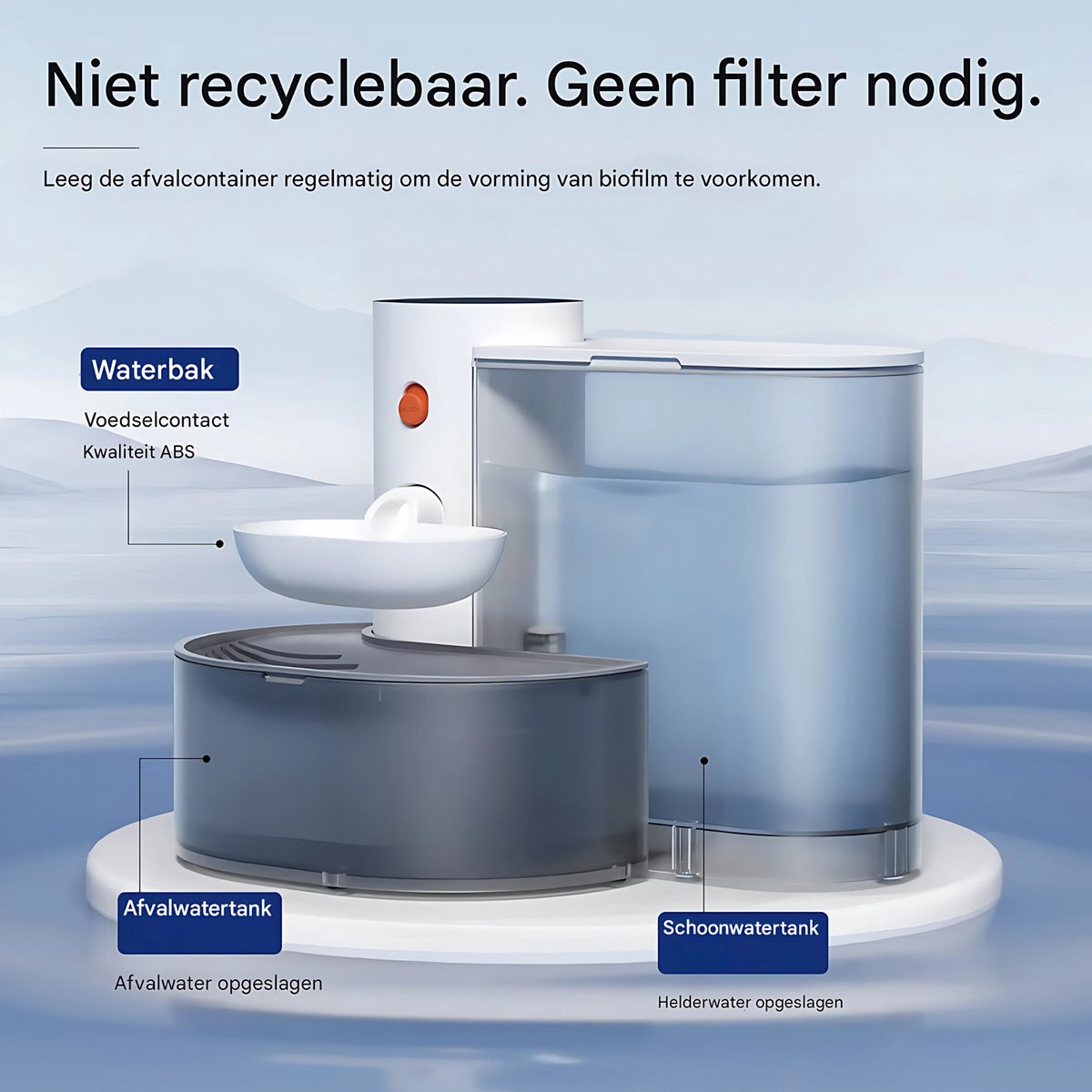 Waterfontein voor huisdieren - Voor katten en kleine honden - Drinkfontein - Automatische drinkdispenser - 3L - Grijs