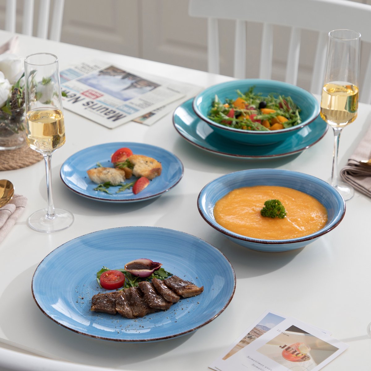 Castella Serviesset - 18 delig - 6 persoons - Blauw - Dinerborden - Bordenset - Diepe borden - Ontbijtborden - Servies - Keukenservies