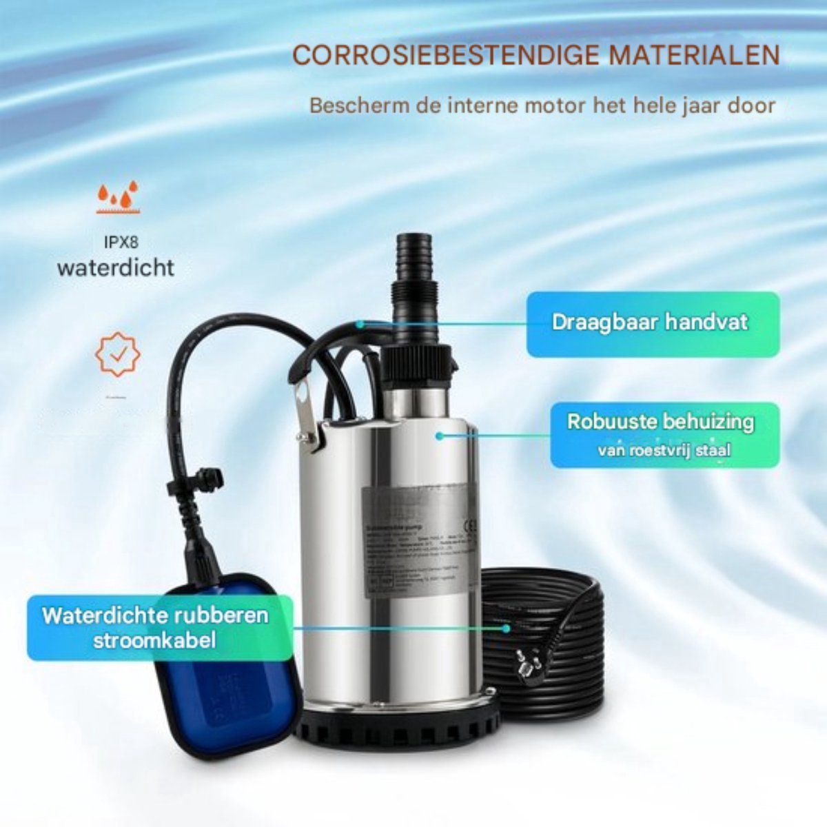 Happyment Rioolwaterpomp - Waterpomp - Dompelpomp - 550W - Zwembaden