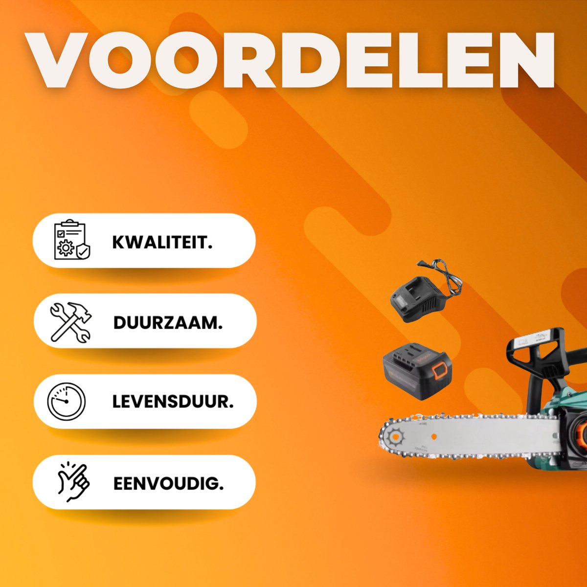 Draadloze elektrische kettingzaag - 1x accu - Snoeizaag - 30cm - Boomzaag - Takkenzaag - Krachtig