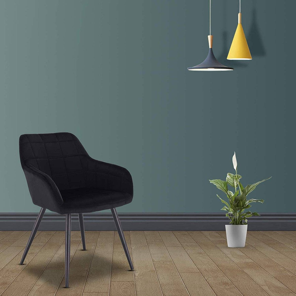 Happyment Stoel Spectral - Eetkamerstoel - Zwart Velvet - Zwarte Metalen poten - set van 1 - Zithoogte 47cm - deluxe