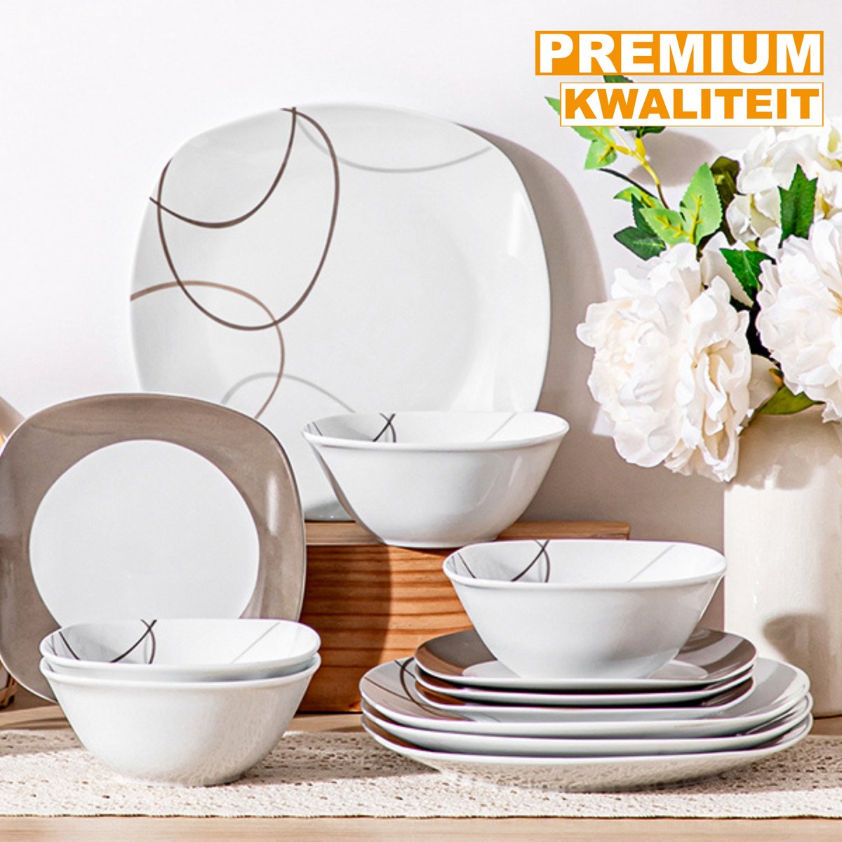 Tida Serviesset - 24 delig - 8 persoons - Wit - Dinerborden - Bordenset - Diepe borden - Ontbijtborden - Servies - Keukenservies