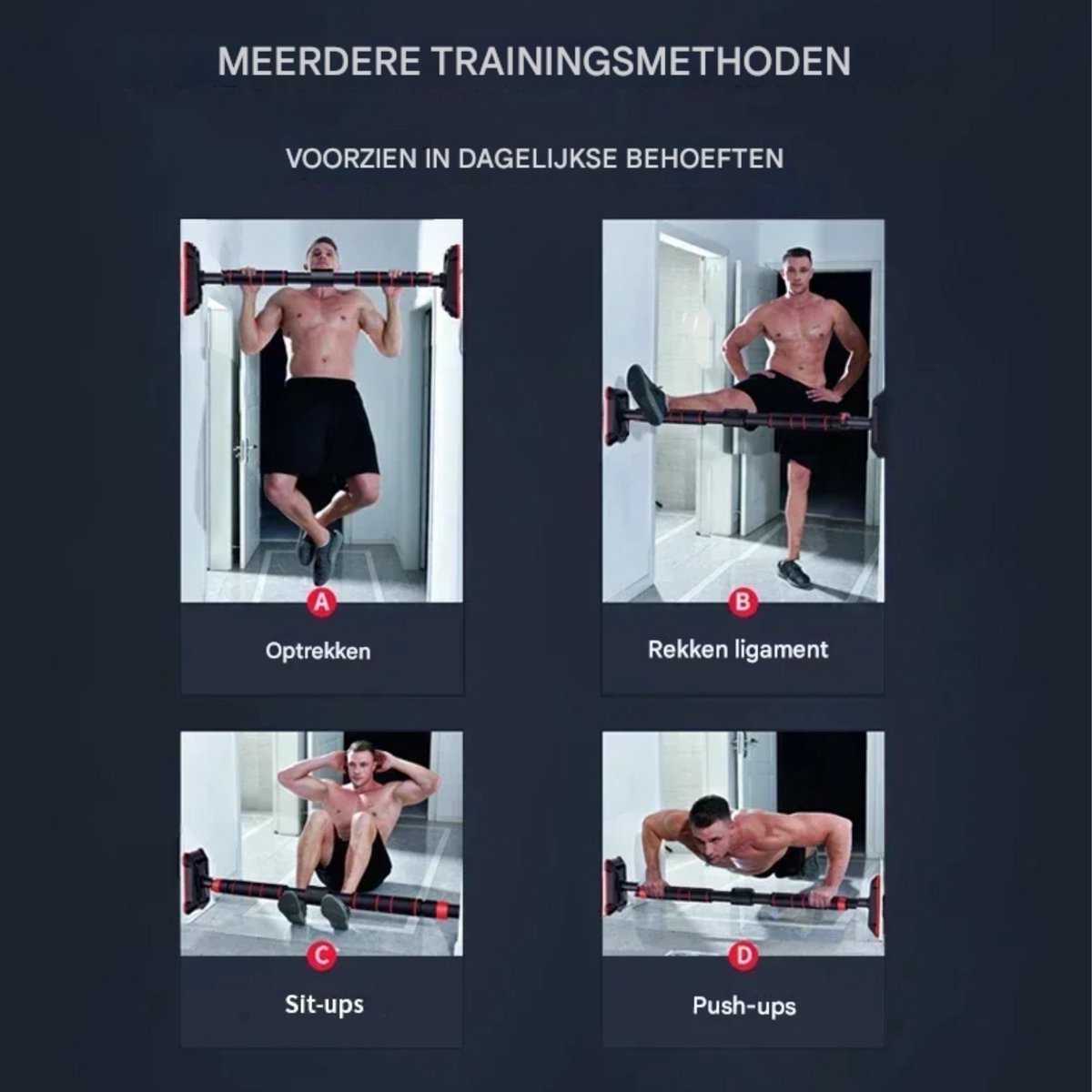 Verstelbare optrekstang - Voor thuistraining, gym en fitness - Pull up bar - Deur - Geschikt voor 350KG