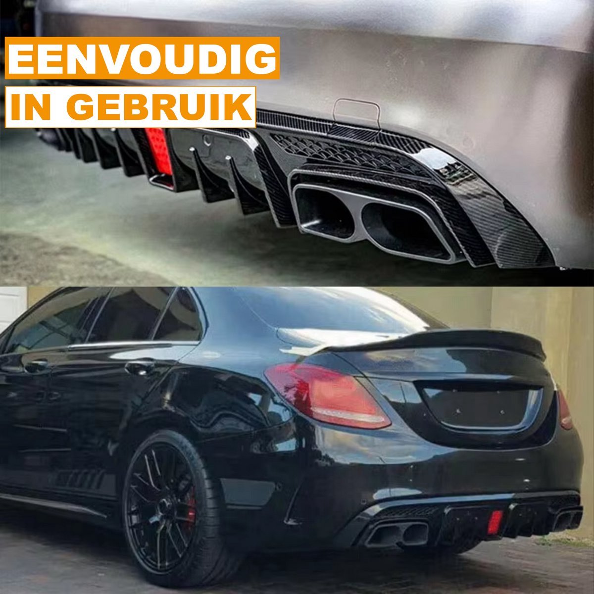 Diffuser Endline - Achter Diffuser met Uitlaat Endtips - Voor Mercedes C-Klasse W205 (2015-2021) - Carbon Look - Auto Accessoires