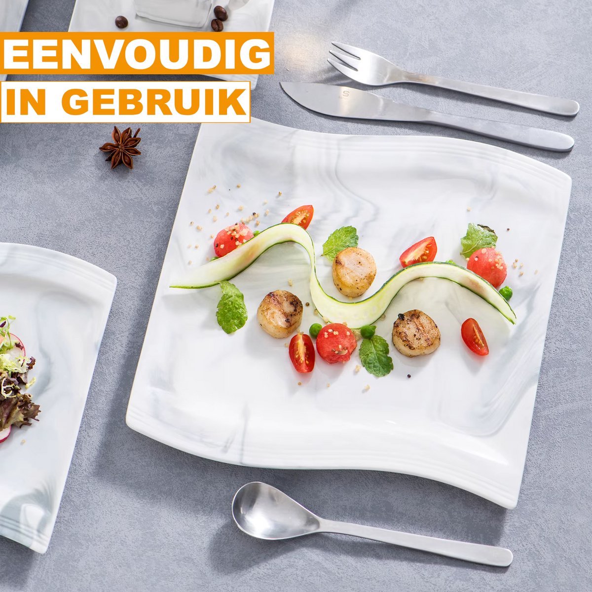 Royalty Dinerborden – Dinerborden – 6 persoons – 30 delig – Marmerlook Keramisch – Kleine Borden – Elegant tafelservies