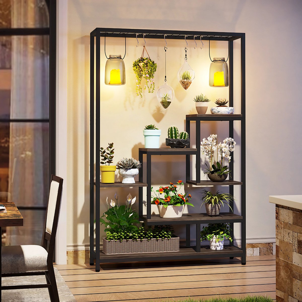Plantenstandaard met 5 lagen - Plantenrek voor Binnen - 180cm - Plantenladder - Grijs