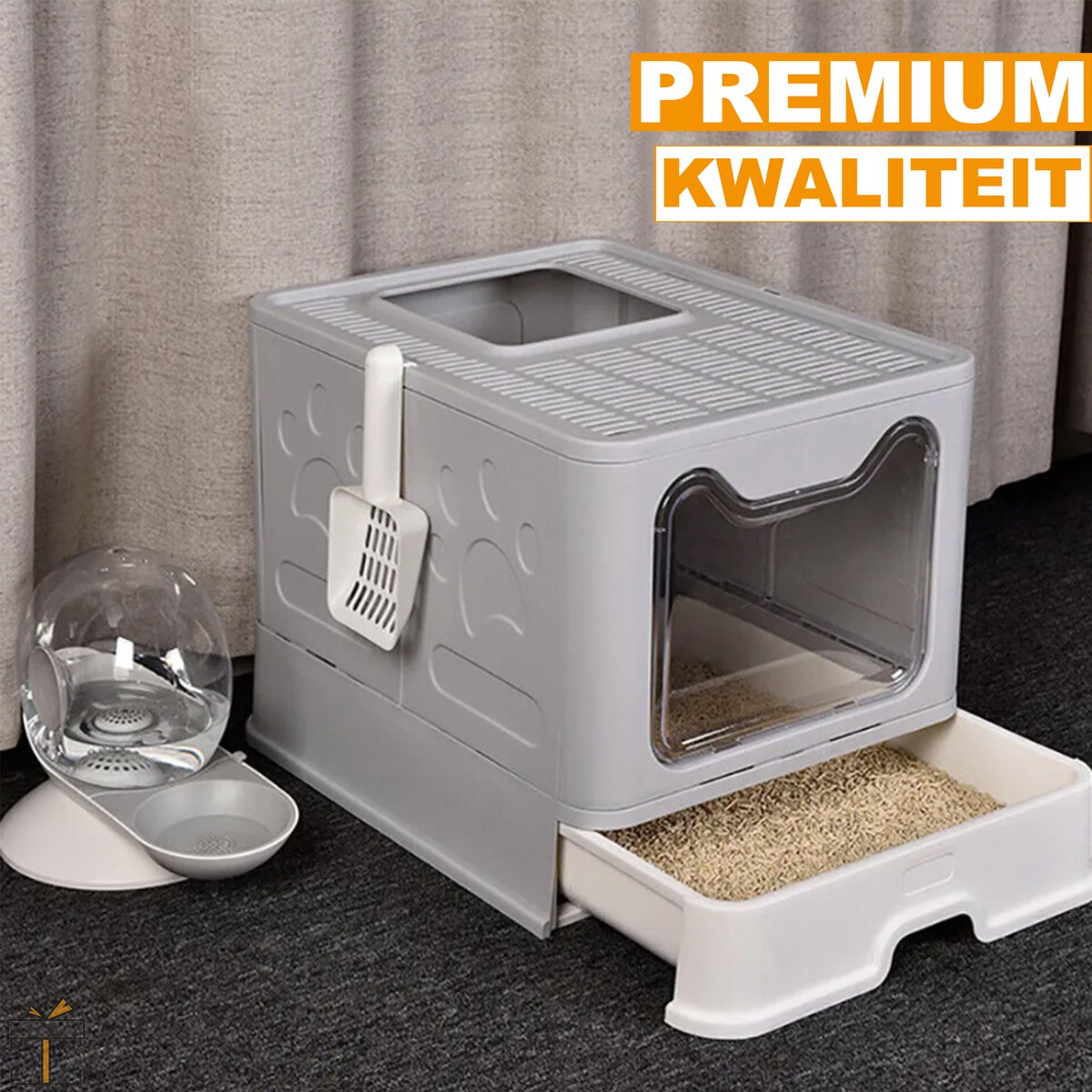 Happyment Hygiënische Kattenbak met lade - Kattentoilet WC - Afsluitend - Kleine & grote katten