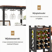 Wijnrek voor 20 flessen - Wijnkast - 9 lagen - Barkast - Glazenhouder - Bar, keuken of woonkamer
