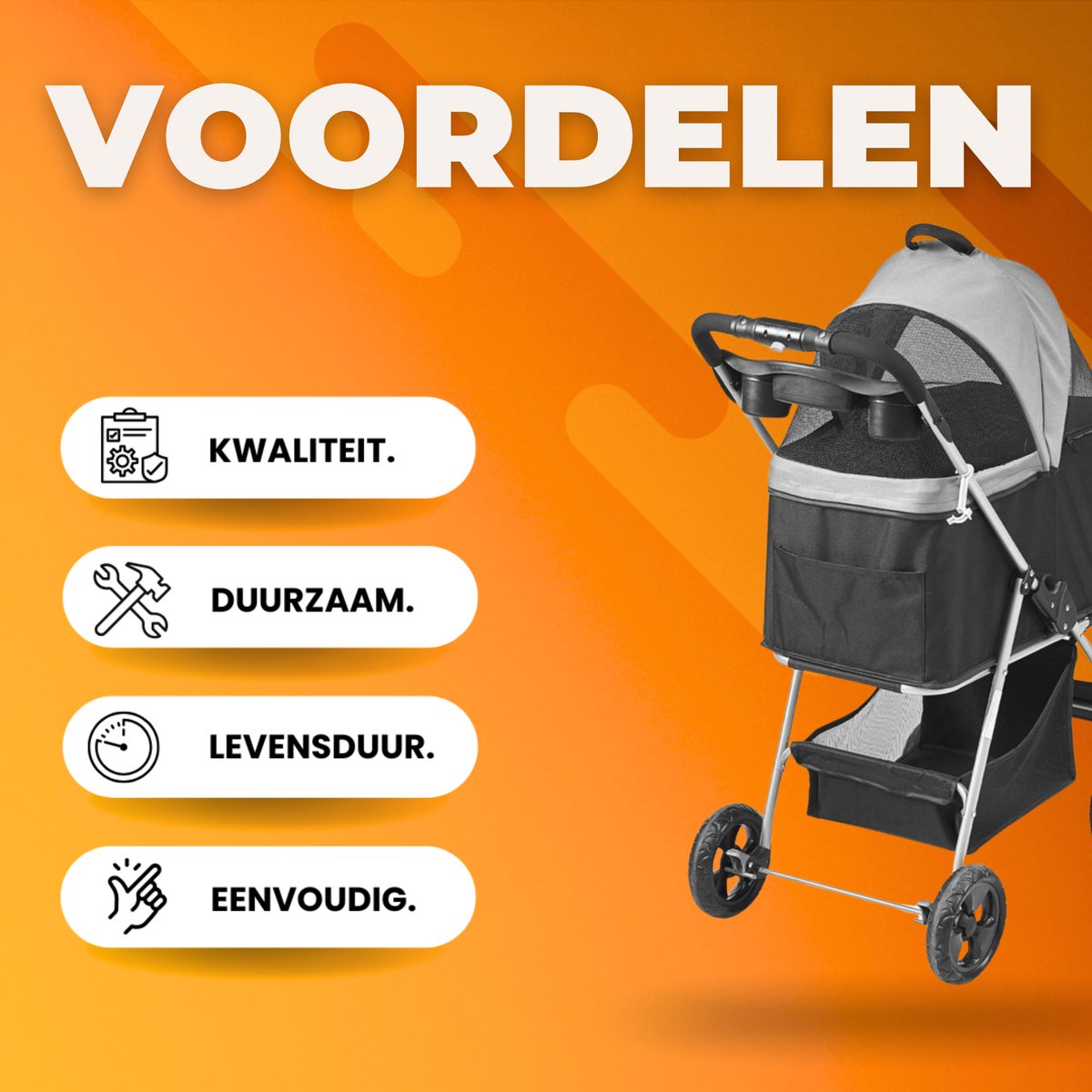 Hondenbuggy - Inklapbare Hondenkar - All terrain - Hondentrolley Aluminium - Huisdierentrolley - 20KG Laadvermogen