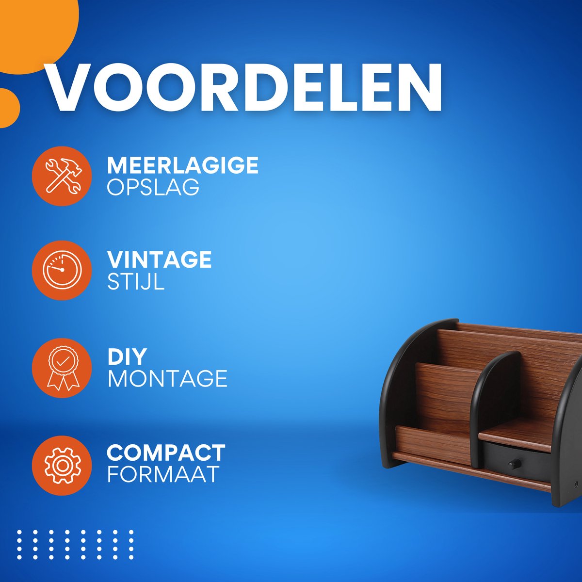 Bureau Organizer - Pennenbakje - Opbergrek - Met Lades - Potloodhouder - voor Thuis & School - Vintage Stijl Opbergdoos - Bruin - 20×11.8×13.5cm