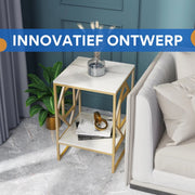 Bijzettafel Mira - Moderne - Goud - Echter marmer - Salontafel - Woonkamer - Emerald look - Side table - 40cm - Vierkant