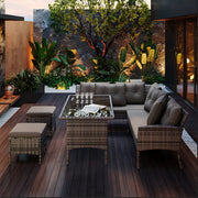Tuinmeubelset - Loungeset - Tuinlounge Lounge Set - Lounge Set voor 7 Personen - Inclusief Sofa, Tafel, Kruk en Wasbare Kussens