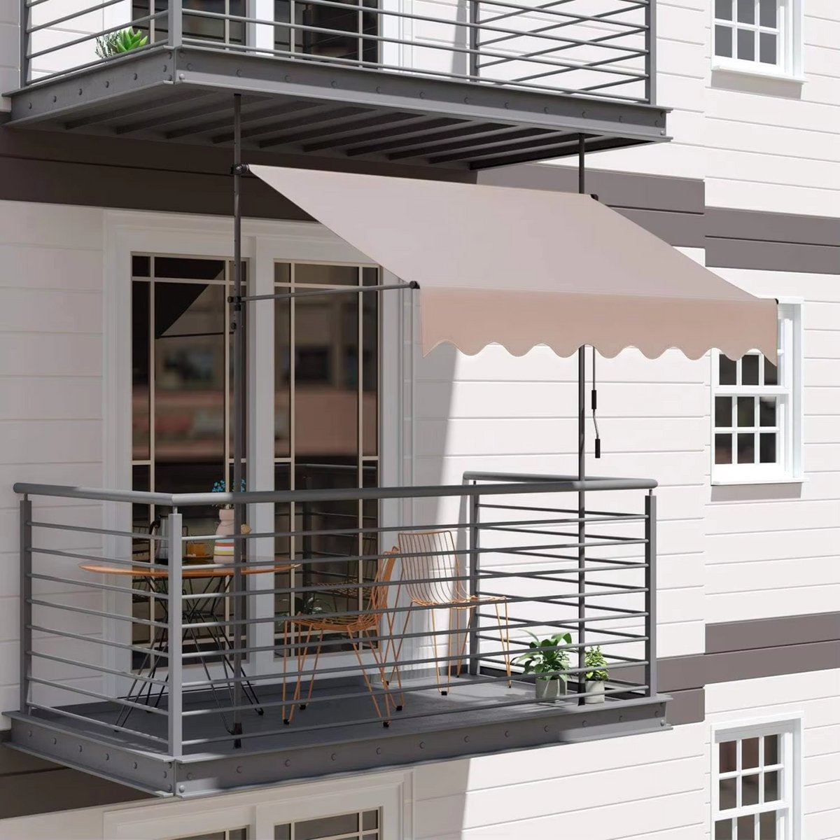 Zonneluifel - 200cm - Ook als balkonluifel - Terras - Knikarmscherm zonnescherm - Uitschuifbaar - PU Coating - In Hoogte Verstelbaar - Beige