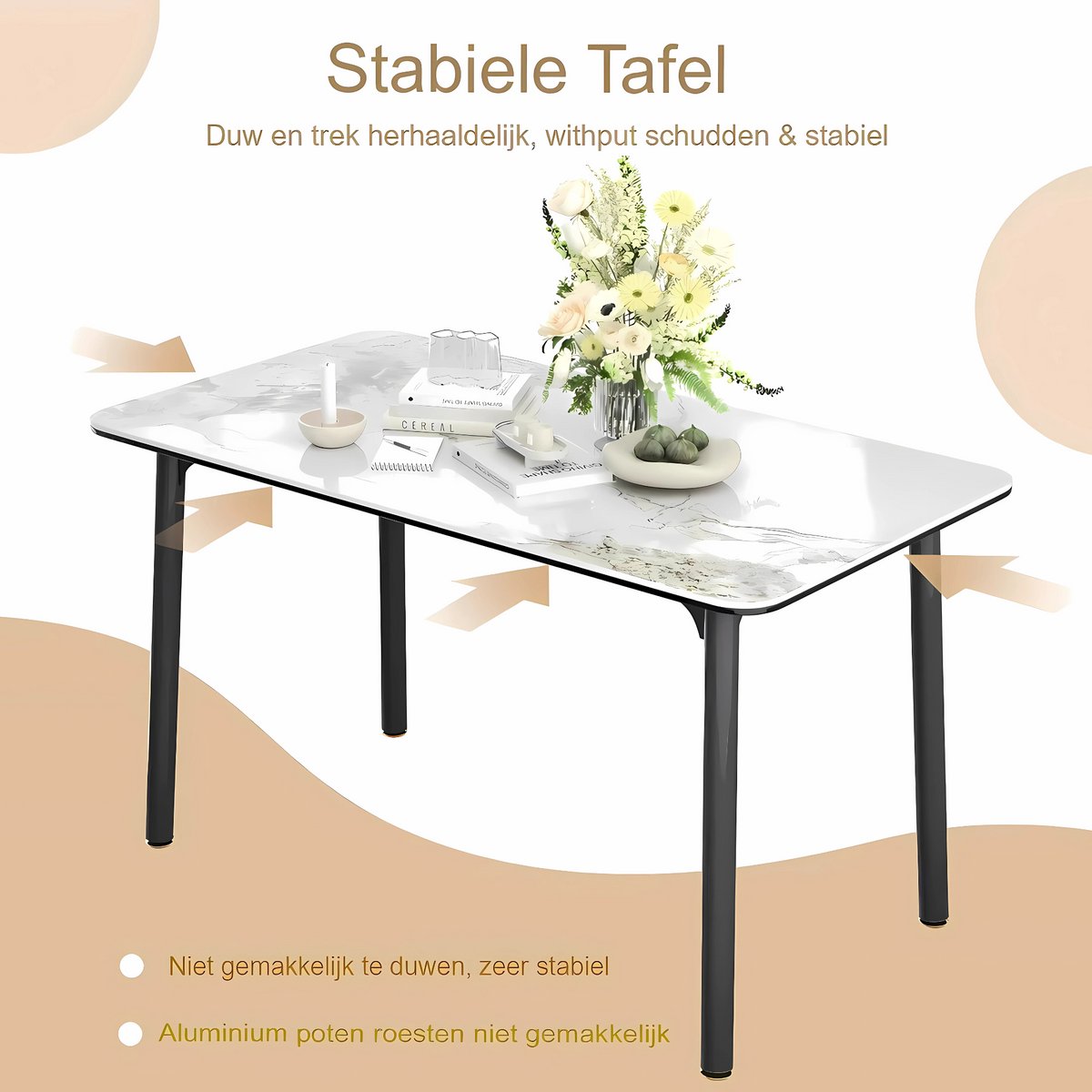 Eettafel Mandino - 4 tot 6 personen - Marmer look - 140cm - Marmer look - Rechthoekig