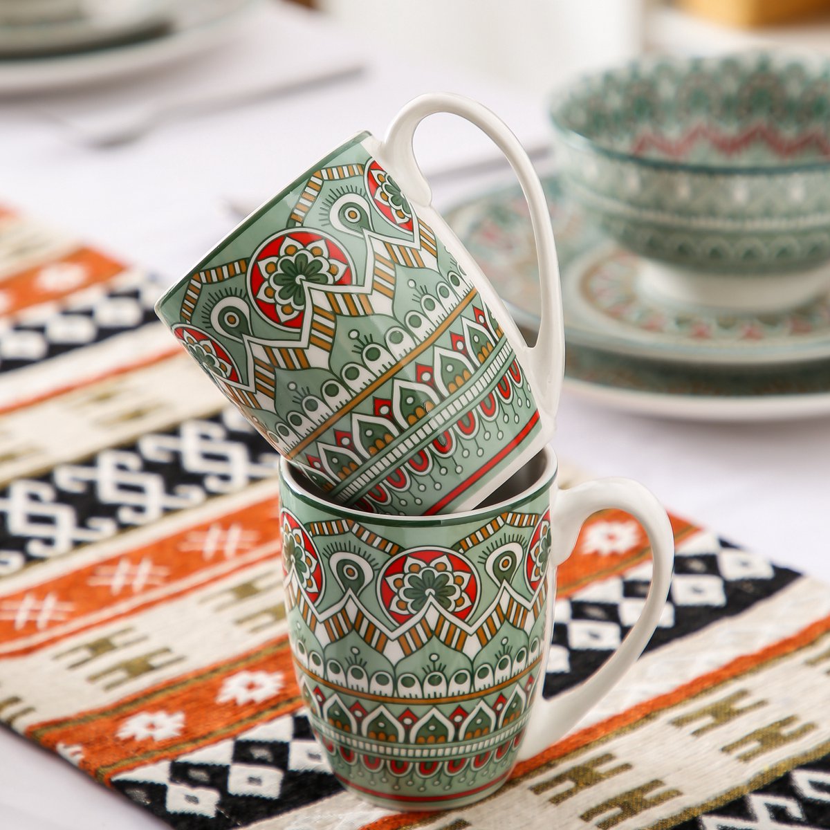 Lucenzo Serviesset - 16 delig - 4 persoons - Groen - Dinerborden - Bordenset - Diepe borden - Ontbijtborden - Servies - Keukenservies