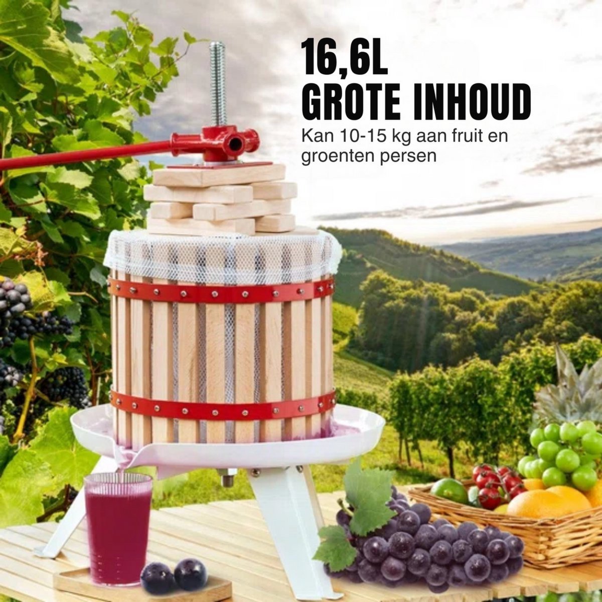 Professionele Fruitpers - Handpers Hout - 18L - 25x37 cm - Makkelijk in Gebruik