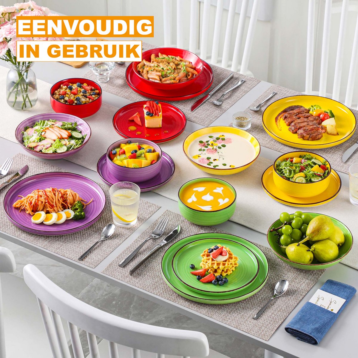 Valenza Serviesset - 32 delig - 8 persoons - Rainbow - Dinerborden - Bordenset - Diepe borden - Ontbijtborden - Servies - Keukenservies