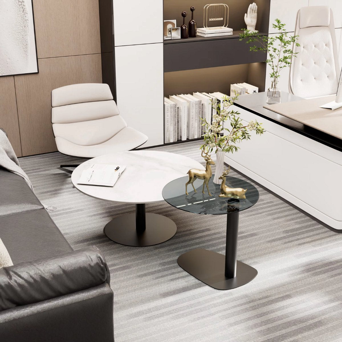 Terino Salontafel - Set van 2 - Gesinterde Steen met Glas - Marmer look
