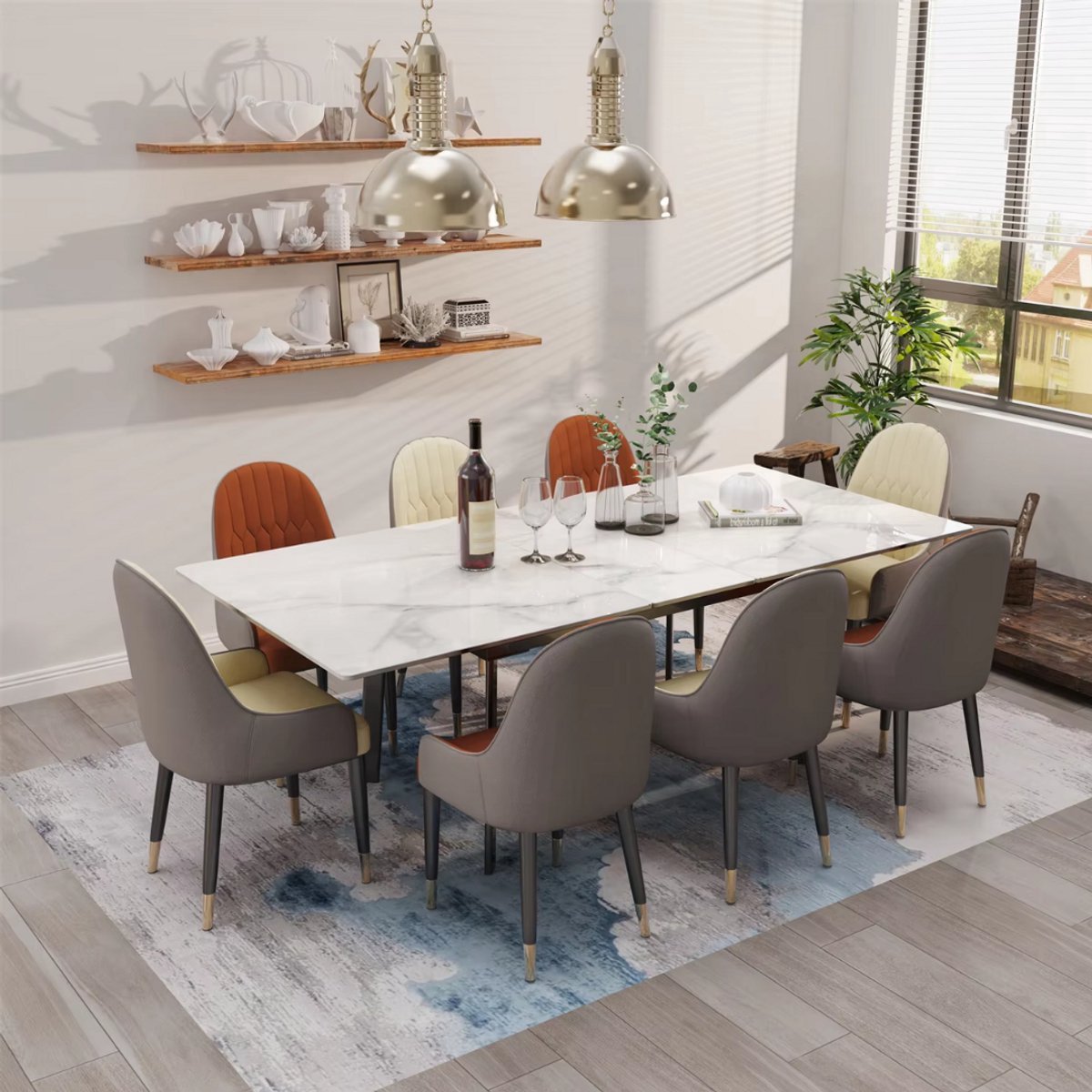 Eettafel Grandiose - 8-10 Personen Gesinterde Stenen Eettafel - 180 cm Uitschuifbare Keuken Eettafel voor Kerst - Metalen Frame