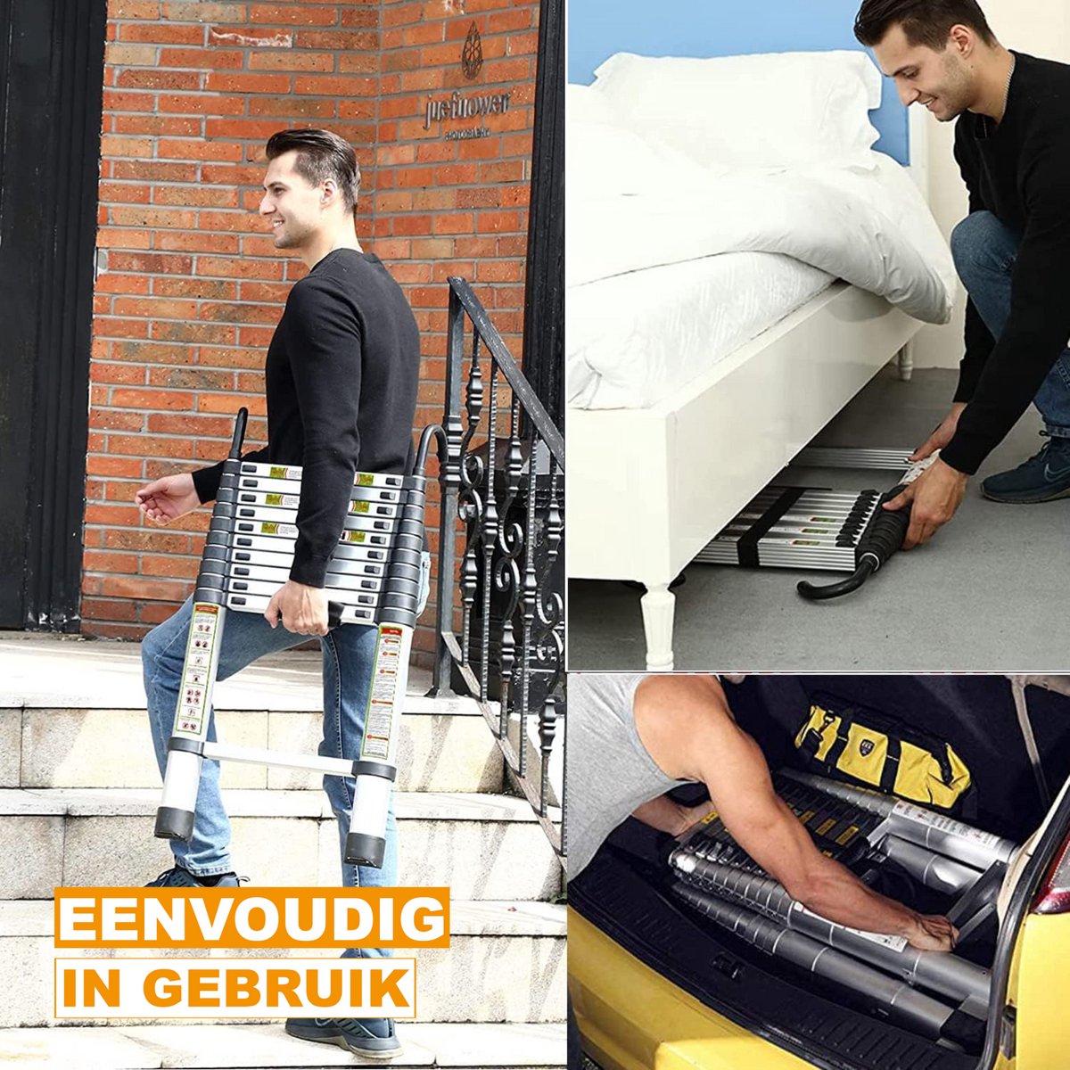 Telescopische Ladder 3,2M - Aluminium Uitschuifbare Vouwladder - Lichtgewicht & Stevig - 150KG Belastbaar - Ideaal Voor Binnen & Buiten